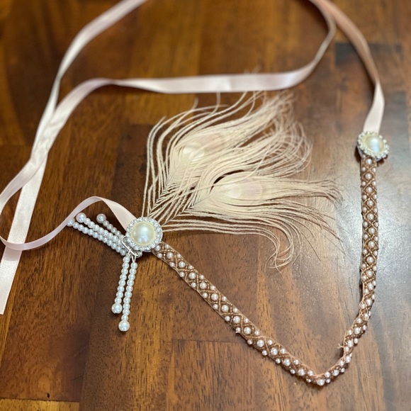 🆕Roaring 20’s flapper pearl pink tie head piece - Picture 5 of 6